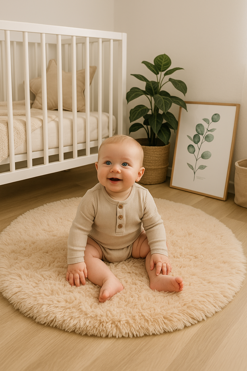 Tapis Peluche Rond Beige