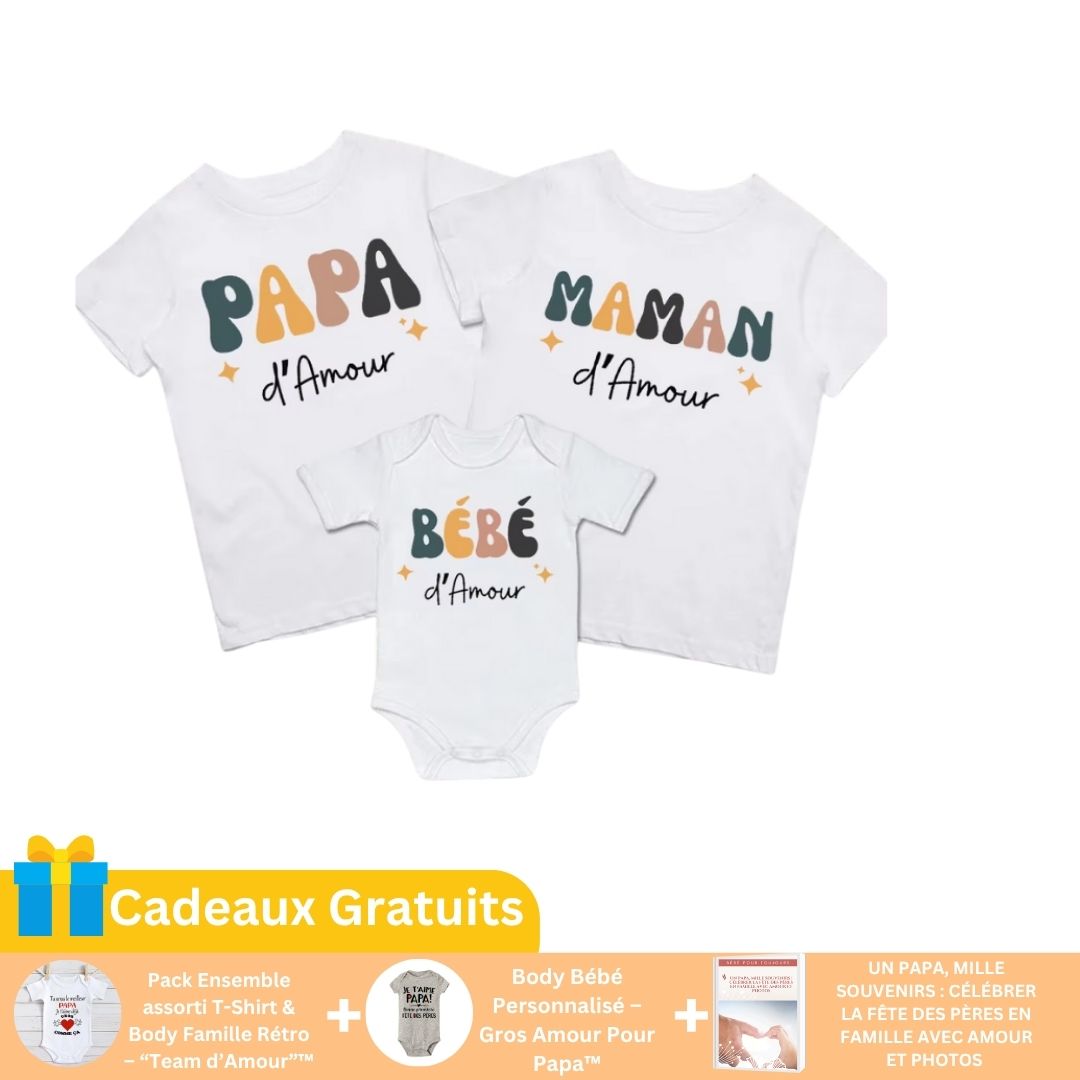 Ensemble assorti T-Shirt & Body Famille Rétro – “Team d’Amour”™
