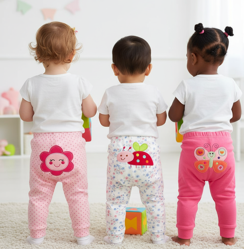 Lot de 3 Leggings Bébé Fille - Motifs Fleur, Coccinelle et Papillon