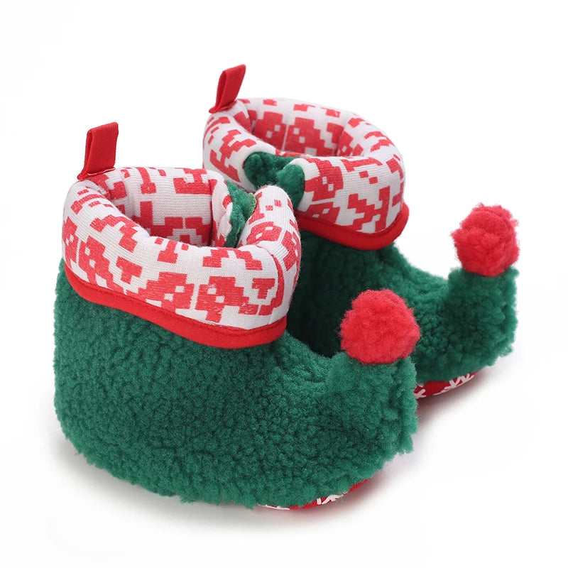 Bottines de Noël Bébé – Chaussons Chauds Lutin Festif