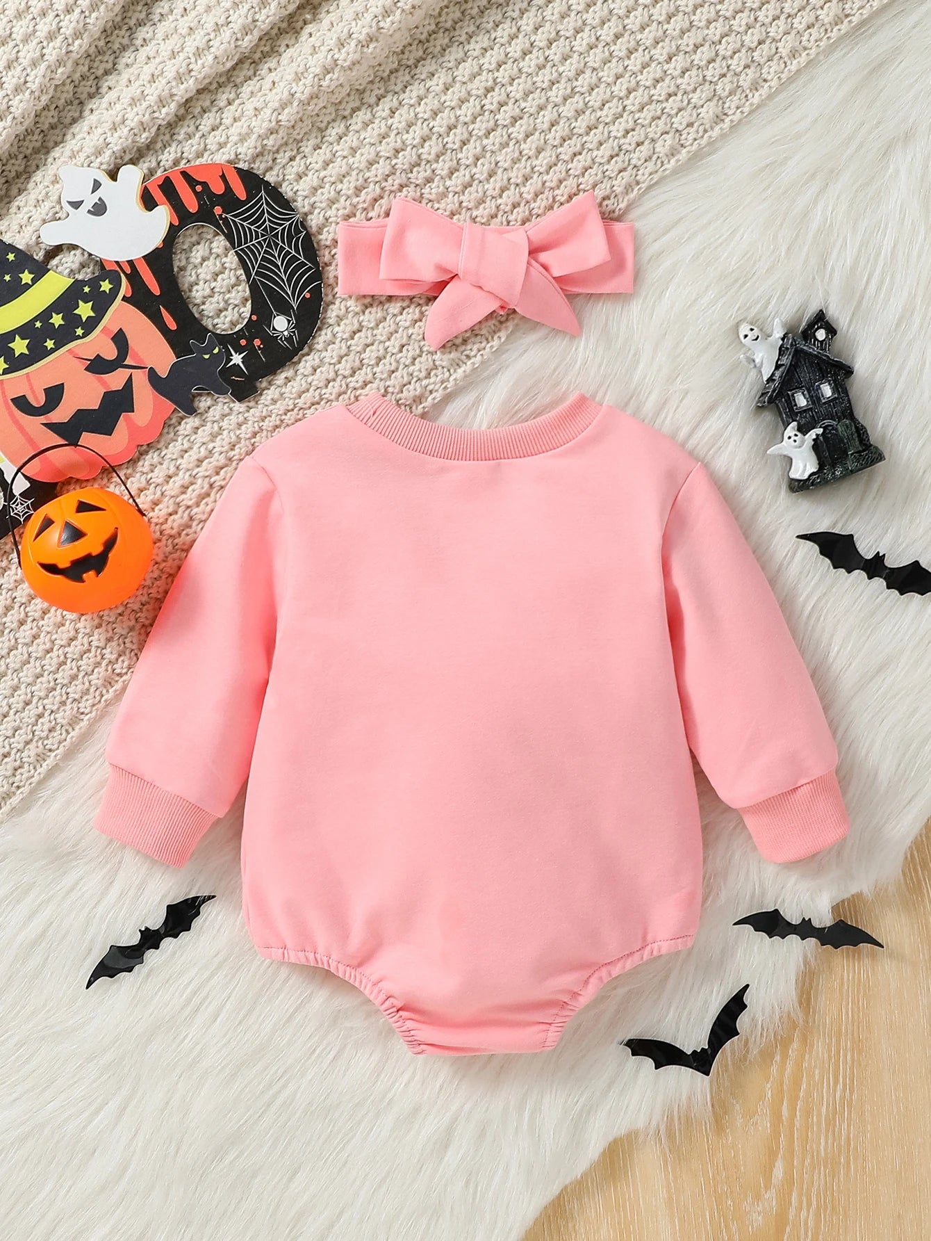 Barboteuse Citrouille Rose d'Automne + Bandeau