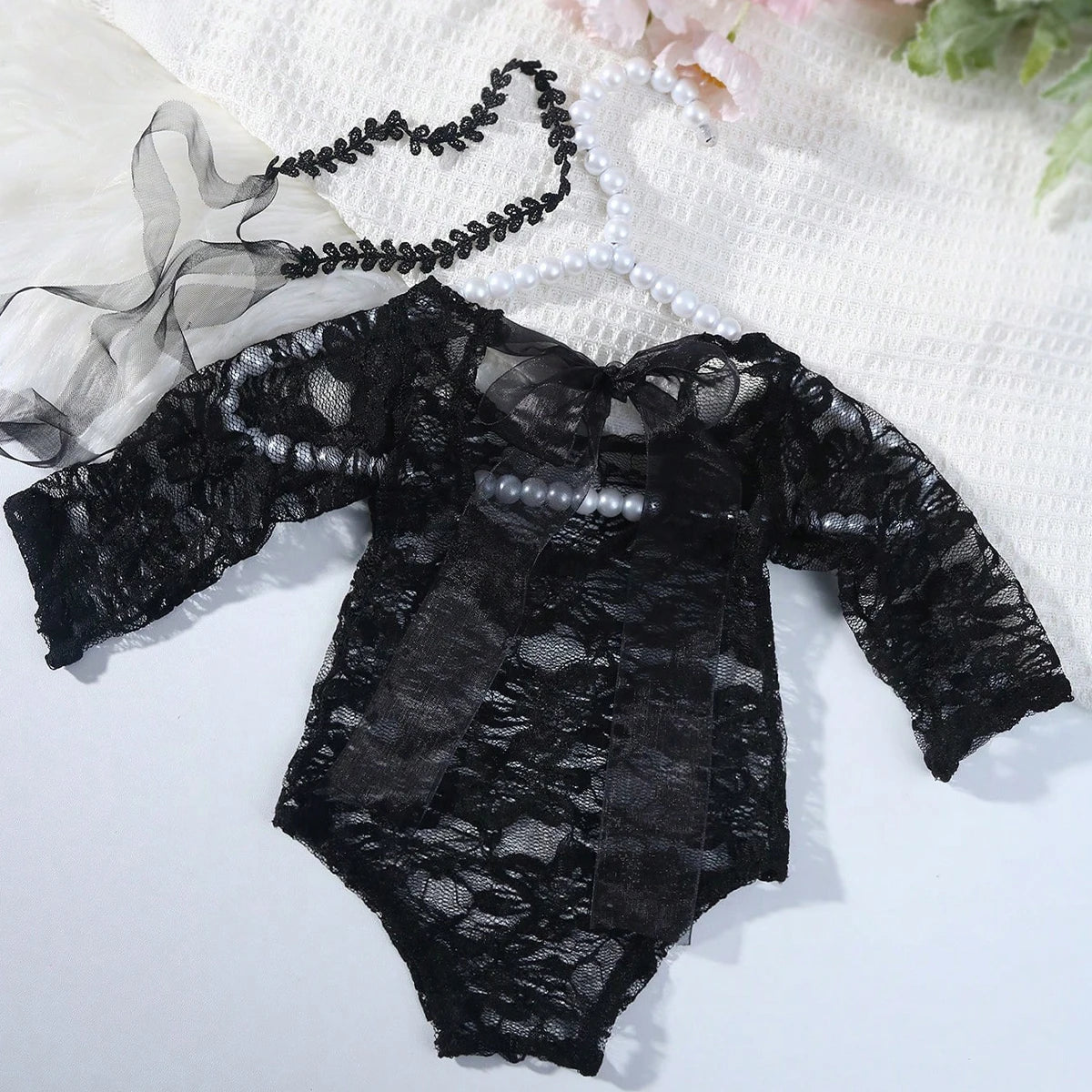 Ensemble Dentelle Noir – Outfit Glamour Photo Nouveau-Né™
