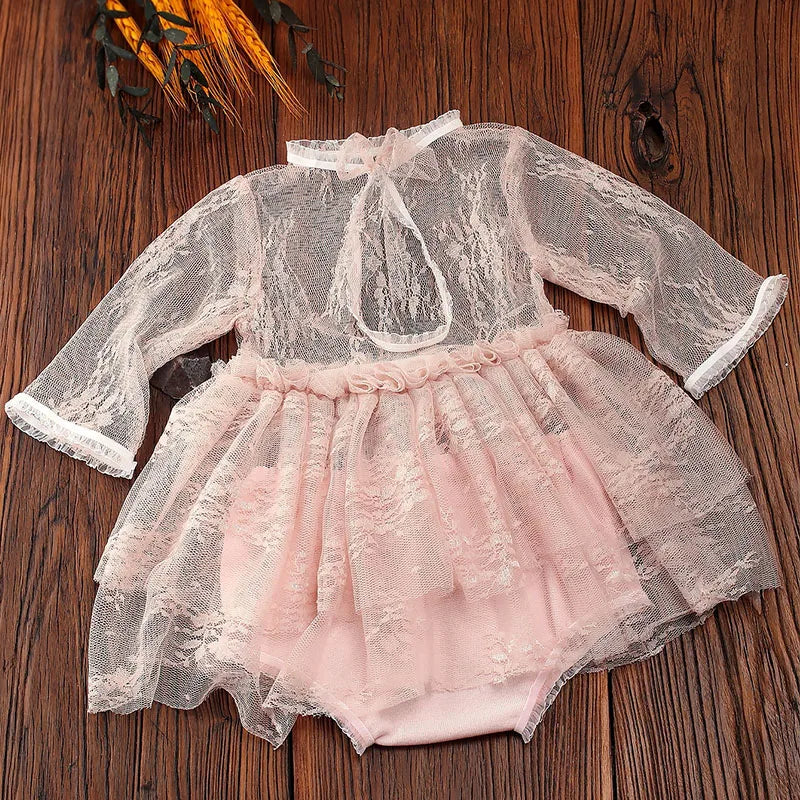 Robe Barboteuse Dentelle Fille – Ensemble Photo Nouveau-Né Complet™