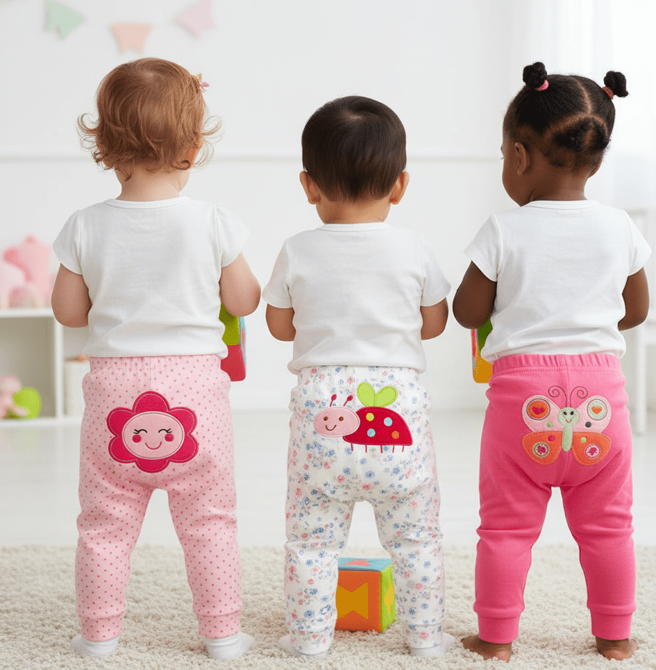 Lot de 3 Leggings Bébé Fille - Motifs Fleur, Coccinelle et Papillon - Bébé pour toujours