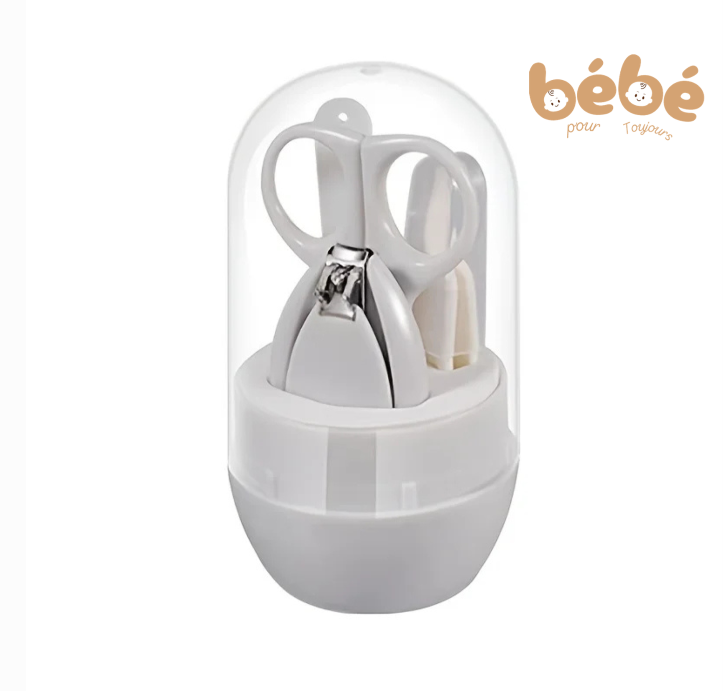 Kit Manucure Bébé 4-en-1 Sécurisé – Coupe-Ongles, Ciseaux, Lime et Pince à Échardes
