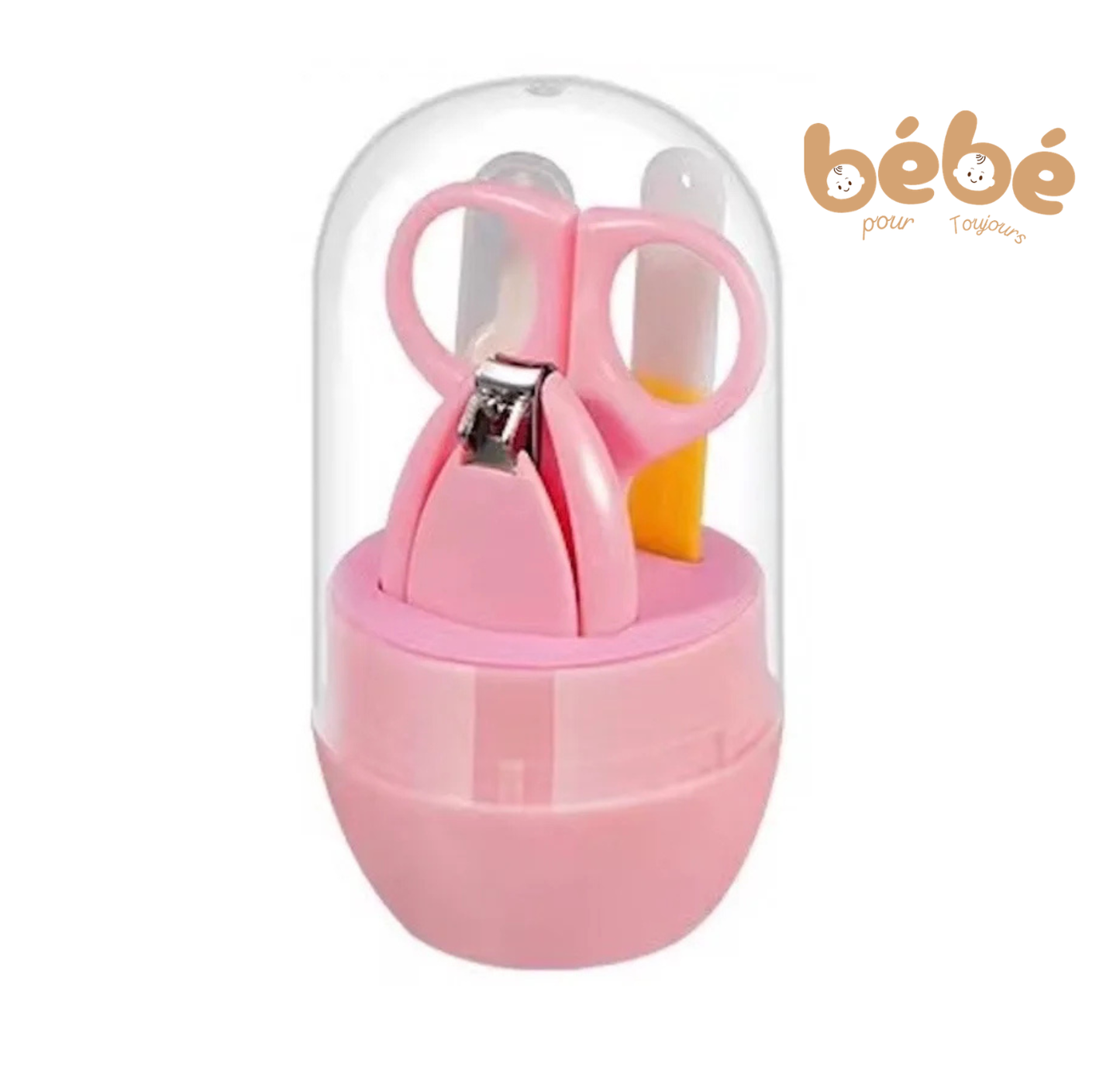Kit Manucure Bébé 4-en-1 Sécurisé – Coupe-Ongles, Ciseaux, Lime et Pince à Échardes
