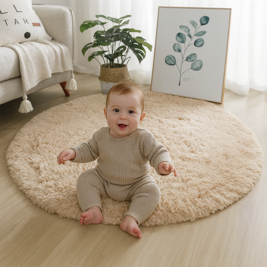 Tapis Peluche Rond Beige