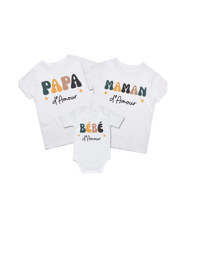 Ensemble assorti T-Shirt & Body Famille Rétro – “Team d’Amour”™