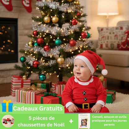 Ensemble Bébé Père Noël - Grenouillère Rouge Douce avec Bonnet | Festif