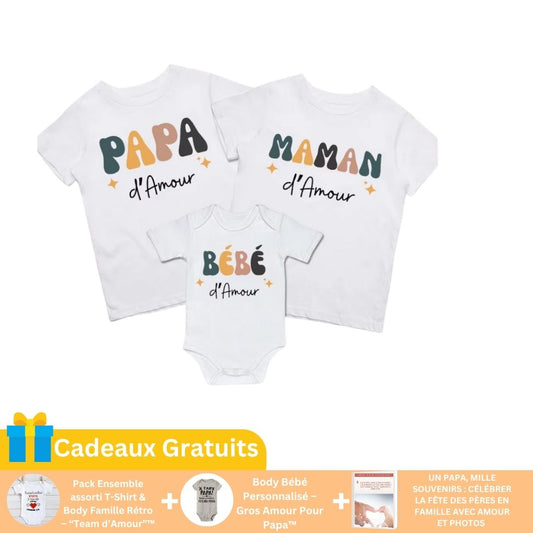 Ensemble assorti T-Shirt & Body Famille Rétro – “Team d’Amour”™