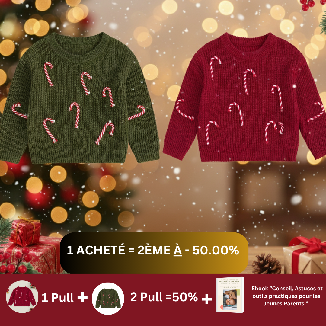 Pull de Noël Bébé "Douce Canne Sucrée" - Tricot Chaud & Féérique | Cosy