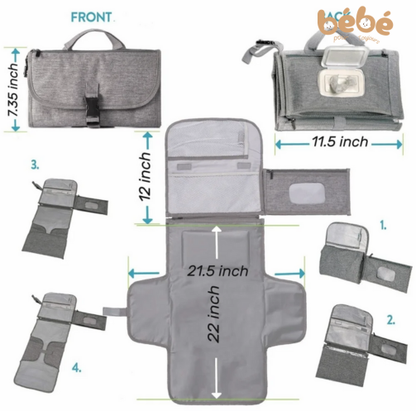 Tapis à Langer Pliable Imperméable avec Poche Lingettes | Nomade