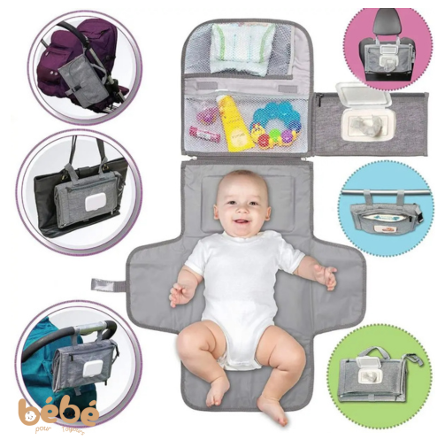 Tapis à Langer Pliable Imperméable avec Poche Lingettes | Nomade