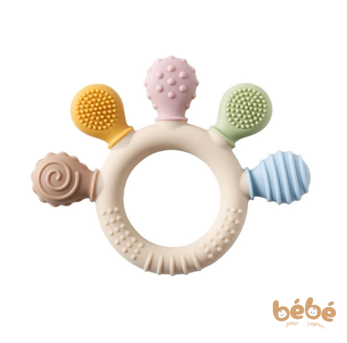Anneau de Dentition Bébé en Silicone Alimentaire – Soulagement Gencives Doux & Sensoriel