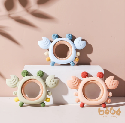 Anneau de Dentition Bébé Crabe en Silicone & Bois – BPA Free, Soulagement Gencives 0-6 Mois