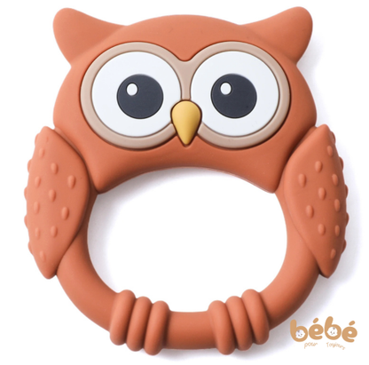 Anneau de Dentition Bébé Hibou en Silicone Alimentaire – Jouet Sensoriel 0-12 Mois Sans BPA