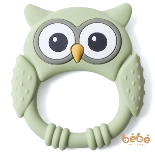 Anneau de Dentition Bébé Hibou en Silicone Alimentaire – Jouet Sensoriel 0-12 Mois Sans BPA