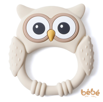 Anneau de Dentition Bébé Hibou en Silicone Alimentaire – Jouet Sensoriel 0-12 Mois Sans BPA
