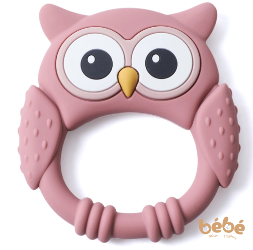 Anneau de Dentition Bébé Hibou en Silicone Alimentaire – Jouet Sensoriel 0-12 Mois Sans BPA