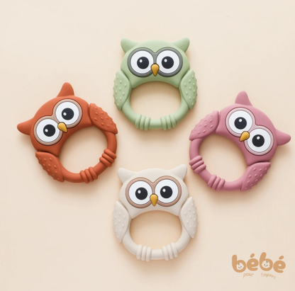 Anneau de Dentition Bébé Hibou en Silicone Alimentaire – Jouet Sensoriel 0-12 Mois Sans BPA