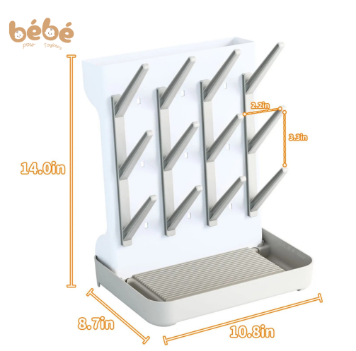 Égouttoir Biberon Vertical Gain de Place – Séchoir 12 Bouteilles avec Bac Égouttage Amovible