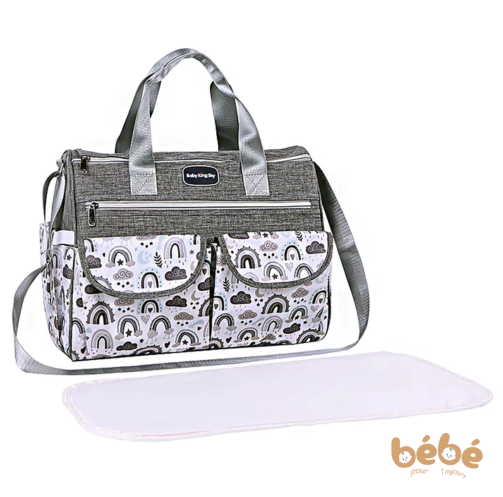 Sac à Langer Multifonction – Motif Nuages-Gris | Pratique