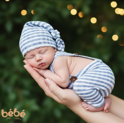 Ensemble photo nouveau-né rayé bleu & blanc | SouvenirDoux