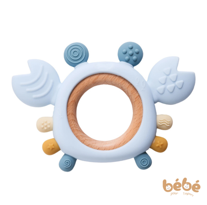Anneau de Dentition Bébé Crabe en Silicone & Bois – BPA Free, Soulagement Gencives 0-6 Mois