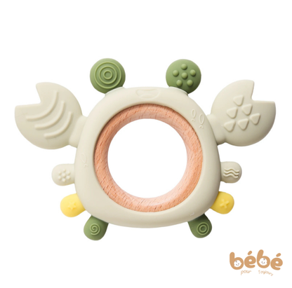 Anneau de Dentition Bébé Crabe en Silicone & Bois – BPA Free, Soulagement Gencives 0-6 Mois