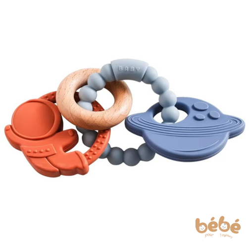 Anneau de Dentition Bébé Silicone Planète – Jouet Sensoriel 0-12 Mois Sans BPA