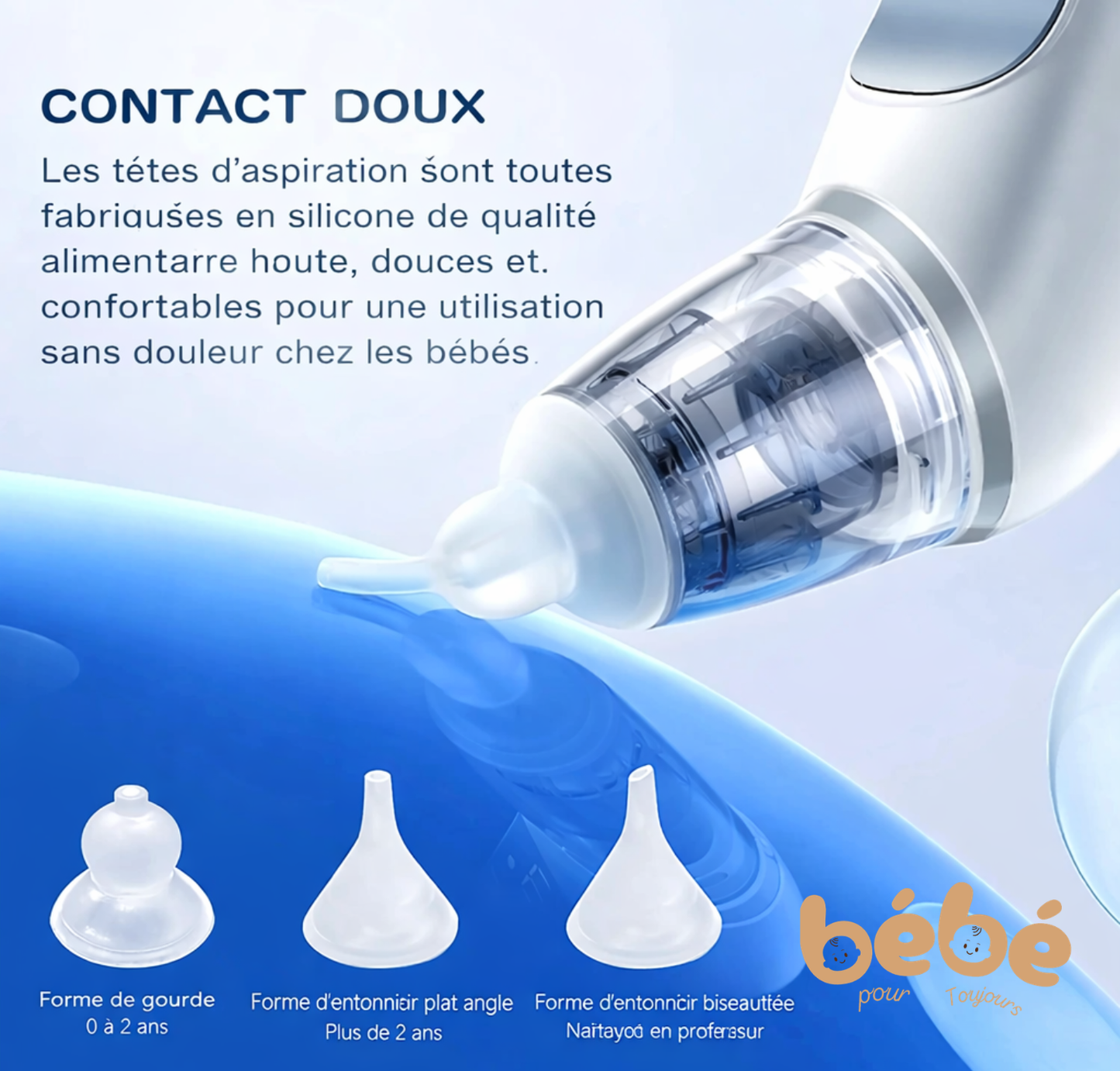 Mouche Bébé Électrique Rechargeable – Aspirateur Nasal Silicone Sécurisé 3 Modes