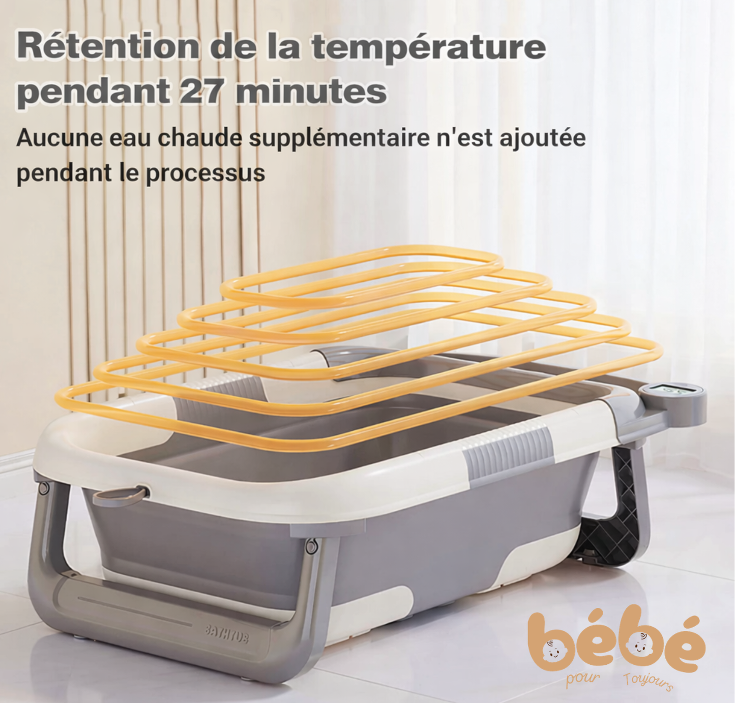Baignoire Portable Antidérapante Pliable avec Thermomètre