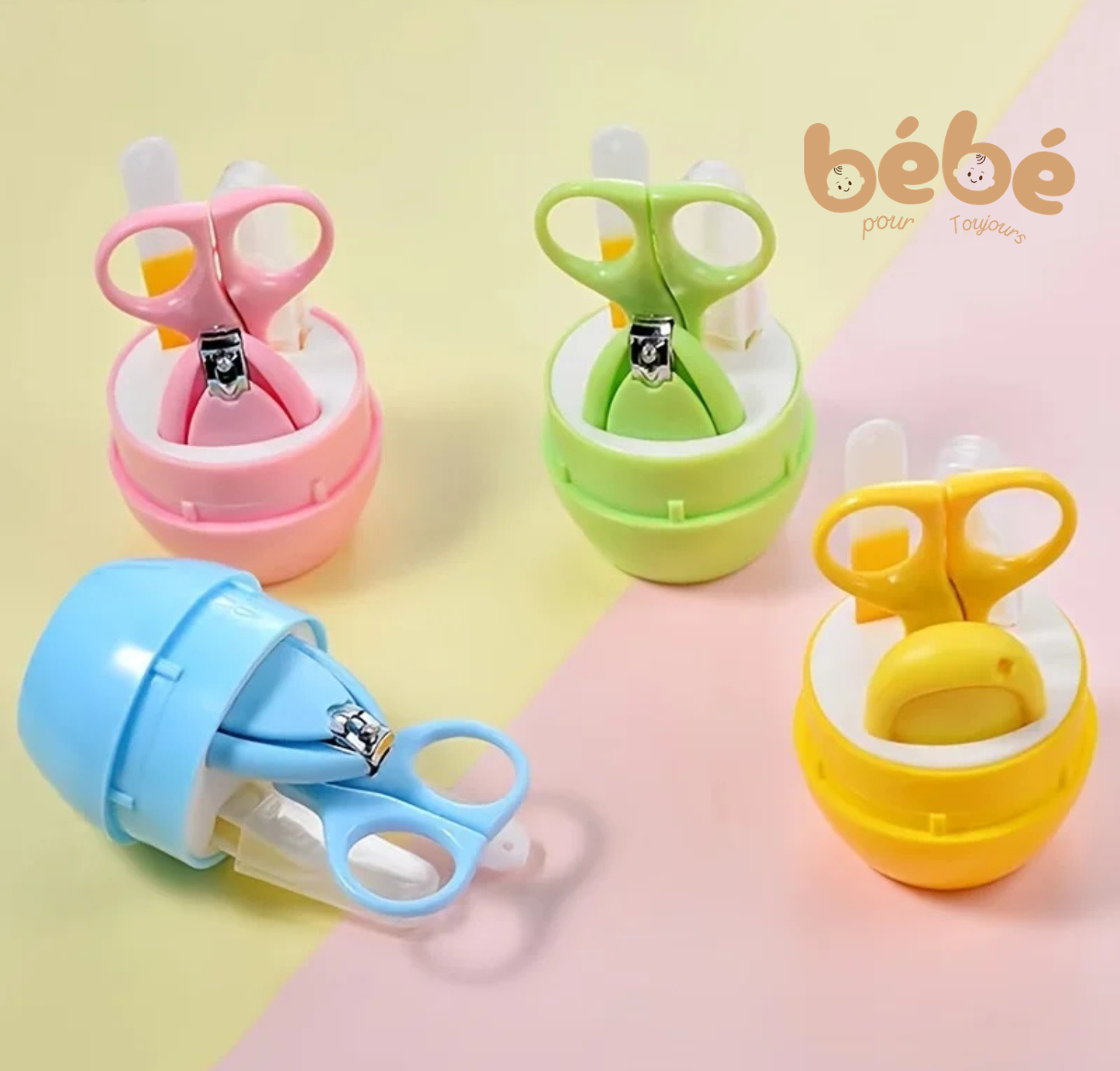Kit Manucure Bébé 4-en-1 Sécurisé – Coupe-Ongles, Ciseaux, Lime et Pince à Échardes