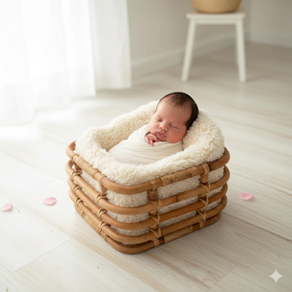 Accessoire Photo Nouveau-Né – Panier / Chaise en Rotin Tressé
