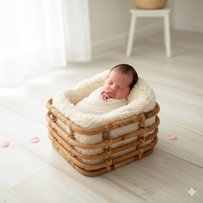 Accessoire Photo Nouveau-Né – Panier / Chaise en Rotin Tressé