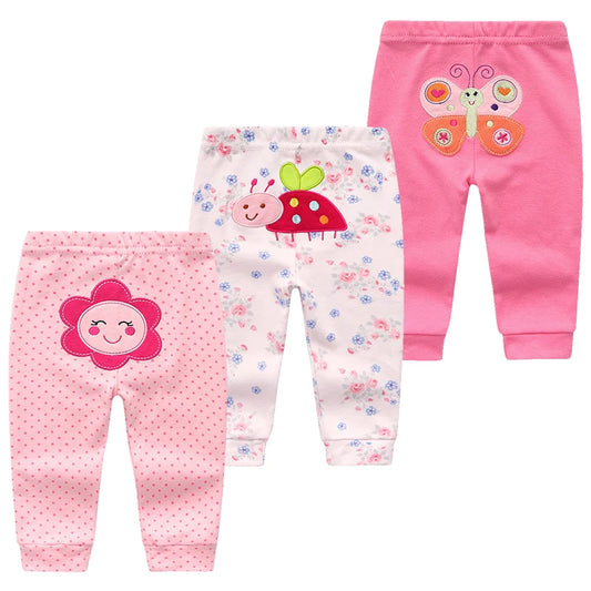 Lot de 3 Leggings Bébé Fille - Motifs Fleur, Coccinelle et Papillon