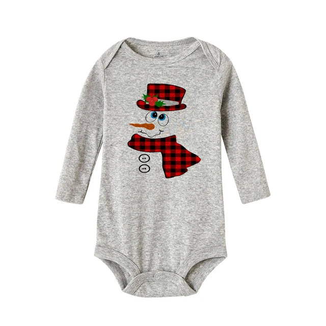 Body Bébé Noël “Petit Bonhomme de Neige à Carreaux” – Blanc & Gris