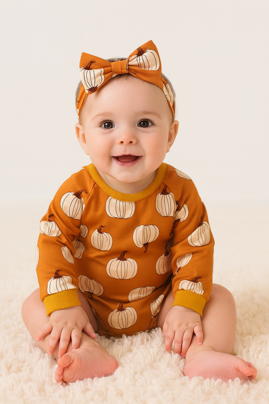 Body Bébé Citrouille d'Automne avec Bandeau