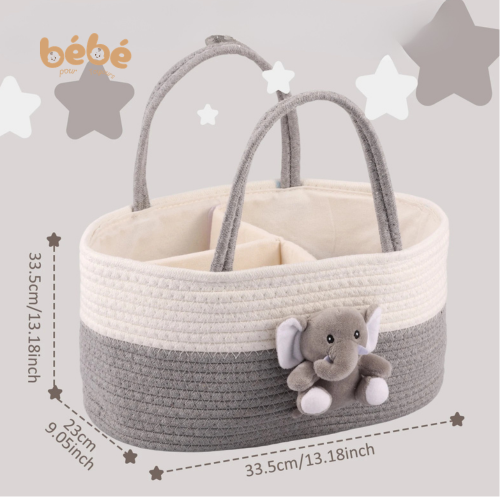 Organisateur Couches Bébé Coton – Panier Rangement Portable Élégant