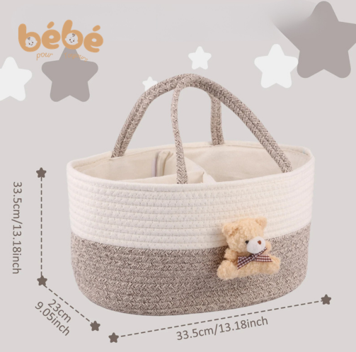 Organisateur Couches Bébé Coton – Panier Rangement Portable Élégant