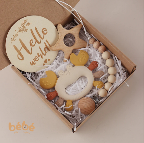 Coffret Cadeau Bébé Dentition Crabe Silicone & Bois Naturel