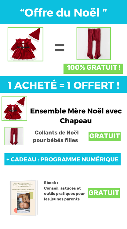 Robe Noël Bébé Fille Velours Rouge – Ensemble Mère Noël avec Chapeau | Douillet