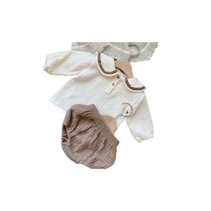 Ensemble Vêtement Bébé Coton Chic Col Kaki et Bloomer™