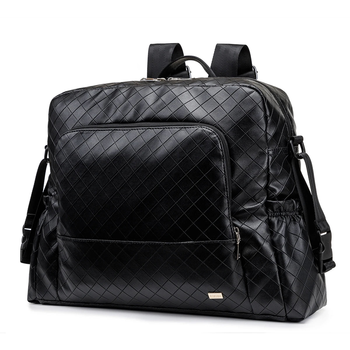 Sac à langer noir matelassé – Sac à dos bébé chic, imperméable et spacieux