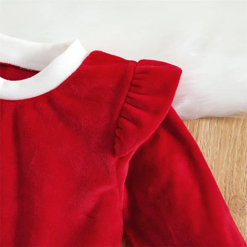 Robe de Noël Bébé Fille – Ensemble Velours Rouge &amp; Nœud Chic