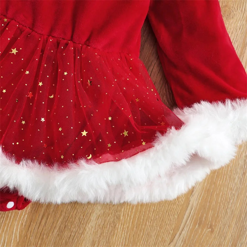 Robe de Noël Bébé Fille – Ensemble Velours Rouge &amp; Nœud Chic