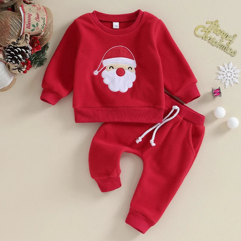 Ensemble Noël bébé rouge Père Noël brodé 2 pièces – Sweatshirt + pantalon chaud