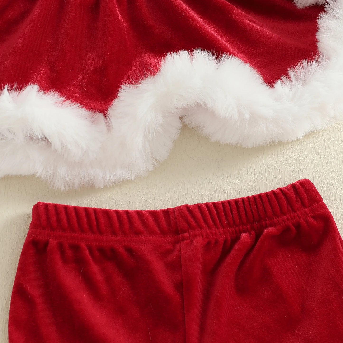 Ensemble Fillette Noël Velours – Haut Doux à Fourrure & Pantalon Évasé Festif