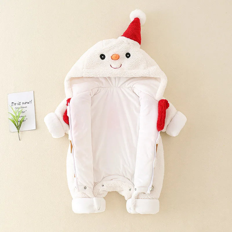 Combinaison Bébé Bonhomme de Neige - Pyjama Chaud de Noël avec Capuche Dou | Cozy