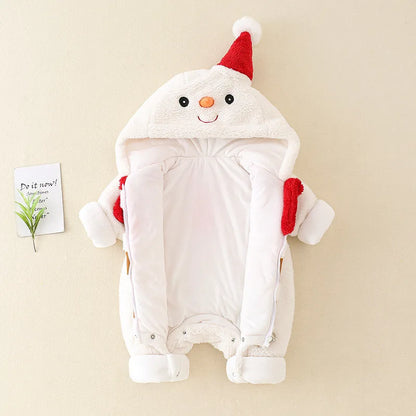 Combinaison Bébé Bonhomme de Neige - Pyjama Chaud de Noël avec Capuche Dou | Cozy